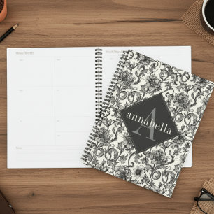 Black Floral William Morris Elegant Monogram Planner