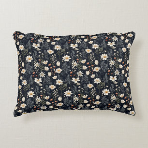 Black floral with beige and orange decorative cushion