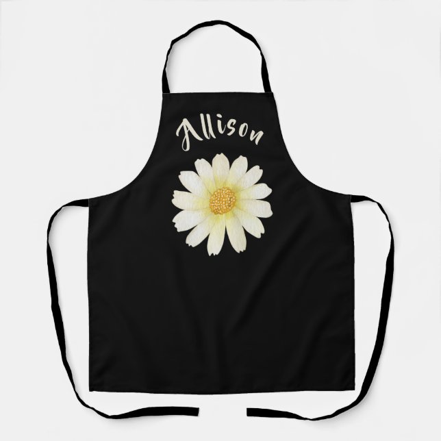 Black Floral Women's Name Apron (Front)