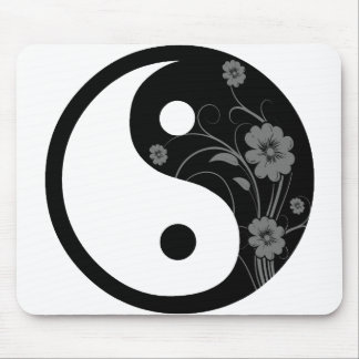 Black Floral Yin Yang Mouse Pad