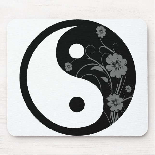 Black Floral Yin Yang Mouse Pad (Front)