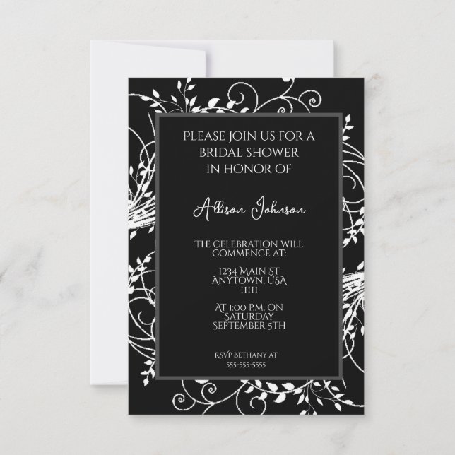Black Flourish Bridal Shower Invitation (Front)