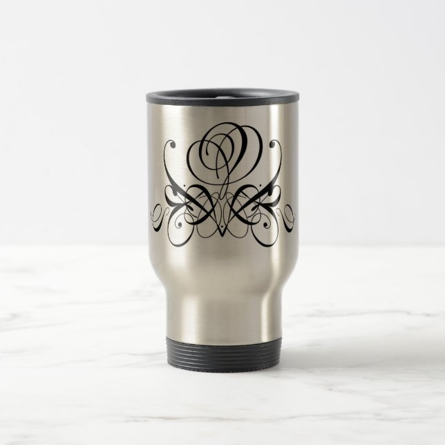 Black Flourish Rose Travel Mug (Center)