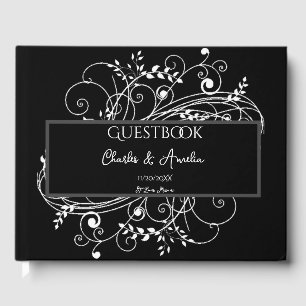 Black Flourish Wedding Guest Book