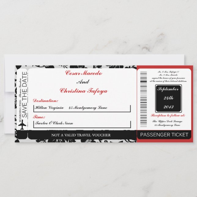 Black Floursih R  Boarding Pass Wedding Invitation (Front)