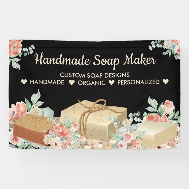 Black Flower Aromatherapy Handmade Soap Banner (Horizontal)