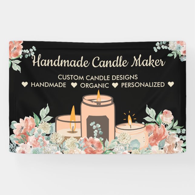 Black Flower Aromatherapy Handmade Soy Candle Banner (Horizontal)
