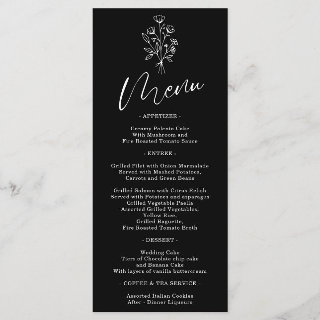 Black Flower Bohemian Simple Botanical Menu (Front)