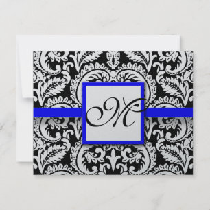 Black Flower Damask with Royal Blue Trim RSVP Card