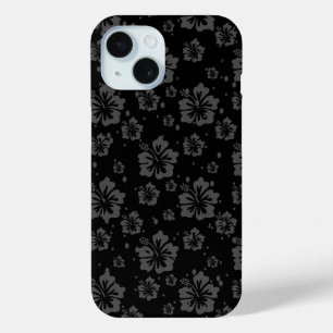 Black Flower Illustration on Black Background iPhone 15 Case