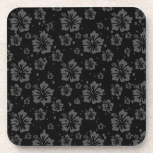 Black Flower Illustration on Black Background Coaster