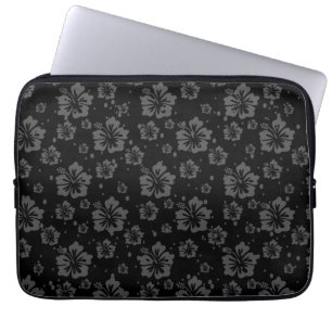 Black Flower Illustration on Black Background  Laptop Sleeve