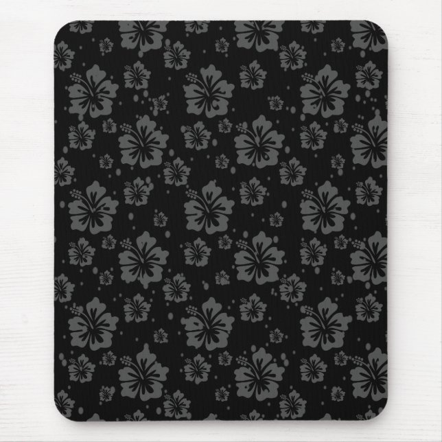 Black Flower Illustration on Black Background  Mouse Pad (Front)
