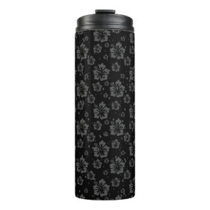 Black Flower Illustration on Black Background  Thermal Tumbler