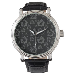 Black Flower Illustration on Black Background Watch