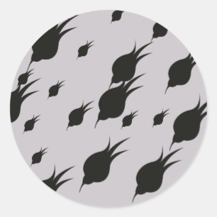 black flower in snow flakes classic round sticker