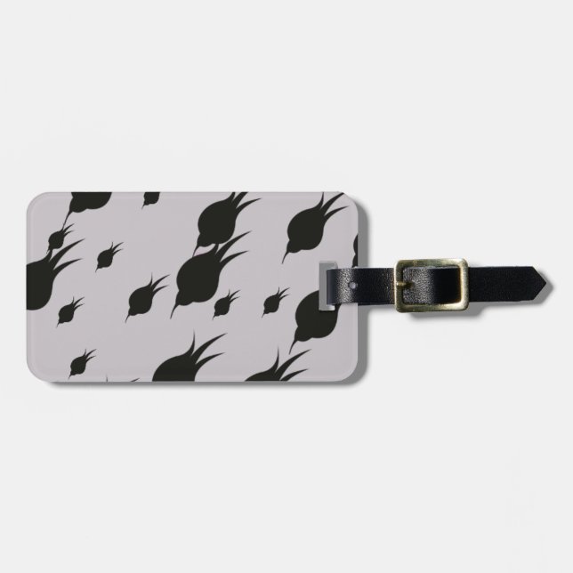 black flower in snow flakes luggage tag (Front Horizontal)