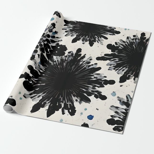 Black Flower Ink: Cool Abstract Design Wrapping Paper (Unrolled)