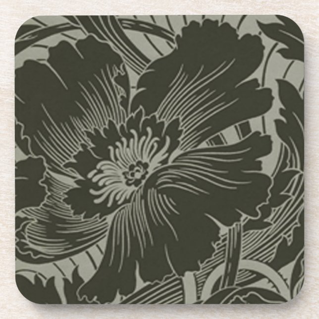 Black Flower Line Art Coasters (Front)