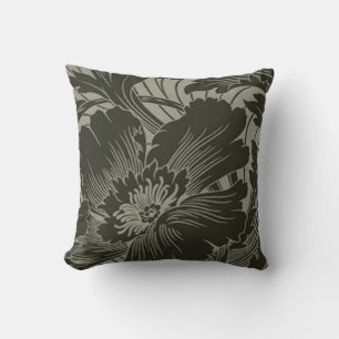 Black Flower Line Art Reversible Pillow