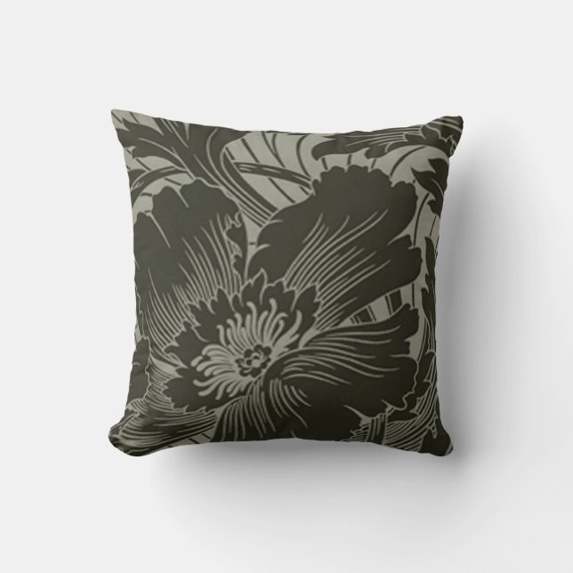 Black Flower Line Art Reversible Pillow (Front)