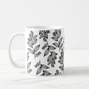 Black Flower Pattern Botanical Dark White Coffee Mug