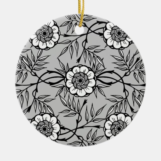 Black Flower Pattern Ceramic Tree Decoration (Front)
