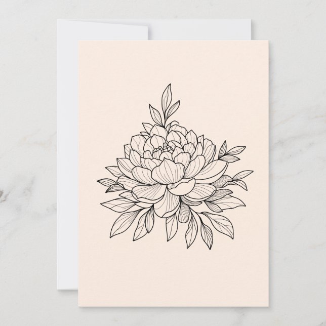 Black flower peony  holiday card (Front)