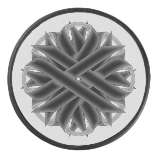 Black Flower Ribbon by Kenneth Yoncich Hockey Puck