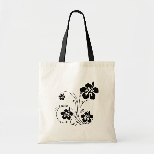 Black Flower Stencil Personalised Tote Bag (Front)