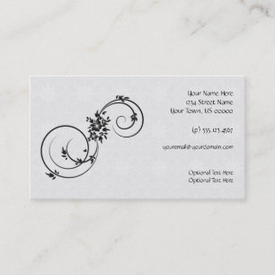 Black Flower Swirls Grey Background Calendar Business Card