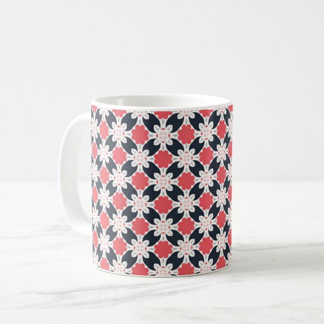 Black Flowers and Pink Flower Pattern  Coffee Mug (Front Left)