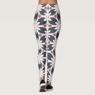 Black Flowers and Pink Spots Pattern Leggings