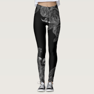 Black flowers composition leggings