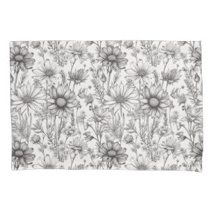 Black flowers drawing pillowcase
