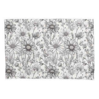 Black flowers drawing pillowcase