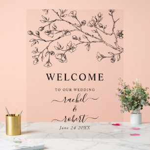 Black flowers floral wedding welcome sign