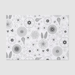 Black Flowers Line Drawing Geometric Pattern Tissue Paper