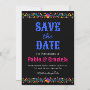 black flowers mexican save the date invitation