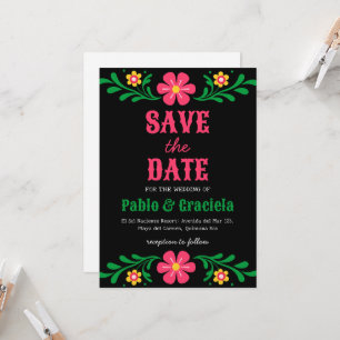 black flowers mexican save the date invitation