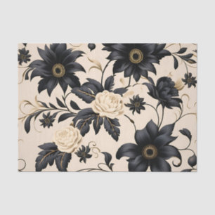 Black Flowers on Beige Pattern Tissue Paper