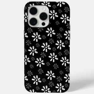 Black Flowers Pattern iPhone 15 Pro Max Case