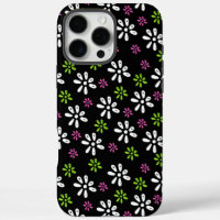 Black Flowers Pattern iPhone 16 Pro Max Case