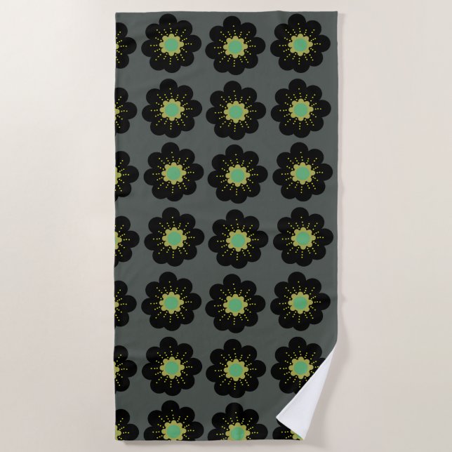 Black  Flowers Scandinavian  Style  Beach Towel (Front)