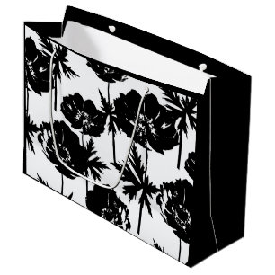 Black flowers, white, Monochrome Large Gift Bag