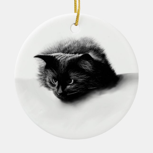 Black fluffy cat christmas ornament (Front)