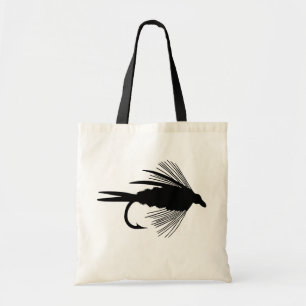 Black fly fishing lure tote bag