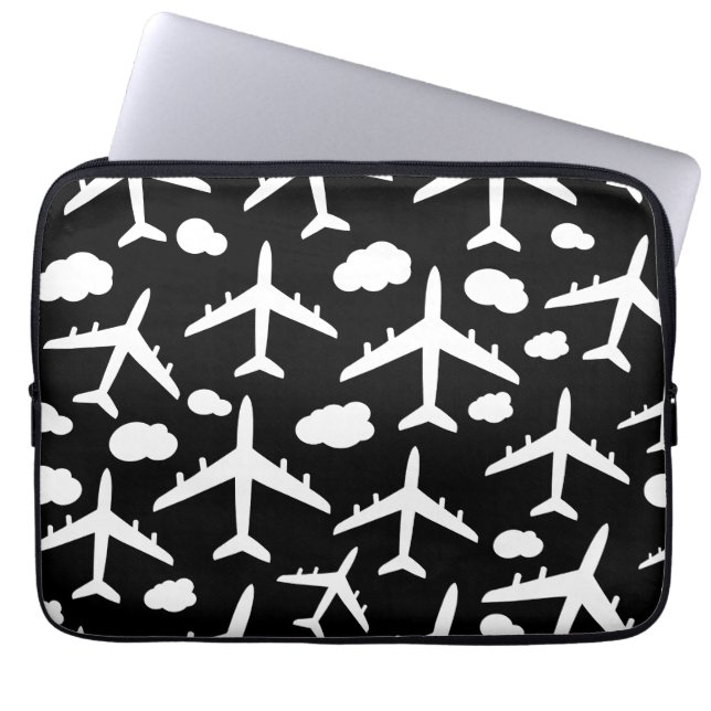 Black flying aeroplanes aircraft pattern design  laptop sleeve (Front)
