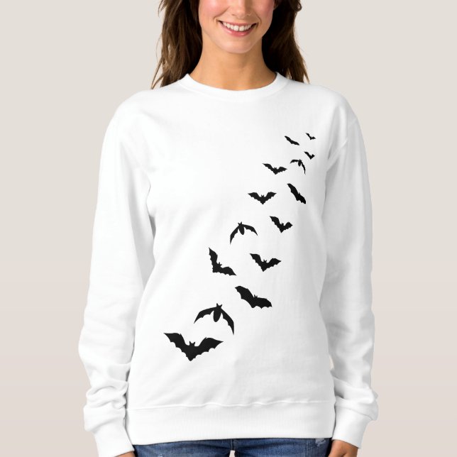 Black Flying Bat Silhouettes Simple Halloween Sweatshirt (Front)