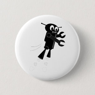 Black Flying Robot 6 Cm Round Badge
